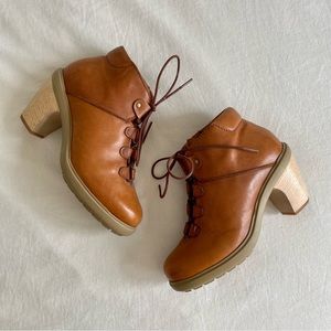 Camper Lace-Up Leather Boots w/ Wooden Block Heel
